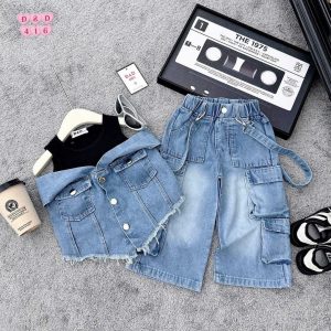 Girl's off shoulder denim set