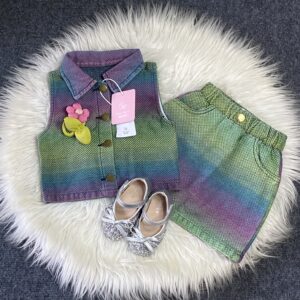 Multicolored Skirt and Waistcoat set