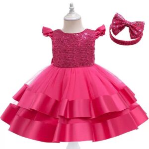 Fuschia Pink Ball Gown with hair band
