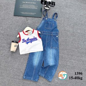 Dungarees with red armless top
