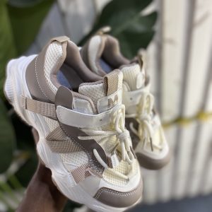Cream and brown sneakers