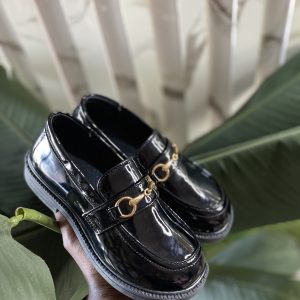 Boys black shoe and gold chain