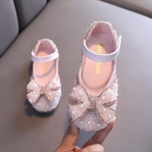 Pink and silver baby shoes with stone