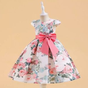 Peach flowery gown with bow